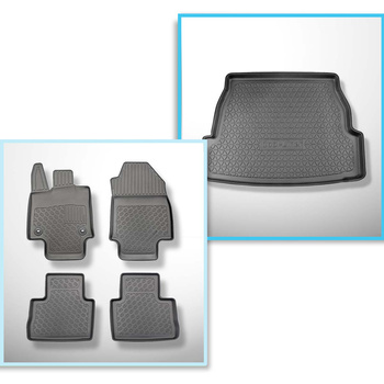 Kit tapis de coffre et tapis de voiture TPE PREMIUM pour: Toyota RAV4 V SUV (01.2019-....) - 5 places; coffre supérieur; avec /sans caisson de graves (subwoofer); aussi pour hybrides; avec boîte automatique