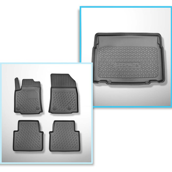 Kit tapis de coffre et tapis de voiture TPE PREMIUM pour: Citroen C3 Aircross II SUV (11.2017-....) - coffre inférieur; plancher amovible en la position la plus basse ou sans plancher amovible du coffre; sièges arrière rabattables et coulissante