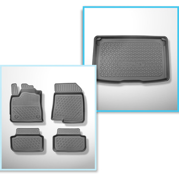 Kit tapis de coffre et tapis de voiture TPE pour: Dacia Sandero III DJF Hayon (01.2021-....) - coffre supérieur;plancher amovible au plus haut niveau