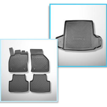 Kit tapis de coffre et tapis de voiture TPE pour: Skoda Octavia III 5E Crossover (05.2013-05.2020) - coffre supérieur (seuil de chargement plat);avec oreilles droite et gauche (amovibles)