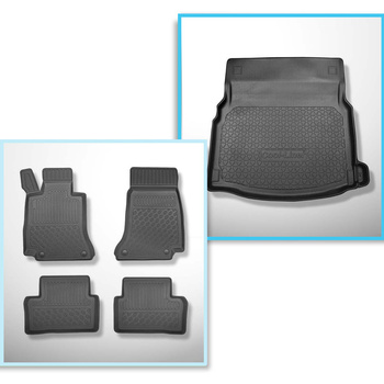 Kit tapis de coffre et tapis de voiture TPE PREMIUM pour: Mercedes-Benz Classe E W213 Berline (04.2016-....) - sièges arrière à plat; non pour version Plug-in hybride; sans caisson de graves (soundsytem Burmester)