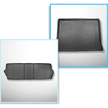 Kit tapis de coffre et tapis de voiture TPE pour: Mercedes-Benz EQV 300 Van (10.2020-....) - version Extra longue (Extra Long) (empattement 3430 mm, longueur du véhicule 5370 mm);pour la 3ème rangée de sièges;sans séparation de l'espace bagage;sièges coul