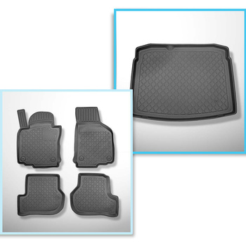 Kit tapis de coffre et tapis de voiture TPE pour: Volkswagen Golf V Hayon (10.2003-2008) - avec roue de secours à usage temporaire ou kit de réparation