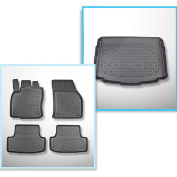 Kit tapis de coffre et tapis de voiture TPE PREMIUM pour: Volkswagen T-Roc SUV (12.2017-....) - coffre inférieur; plancher amovible en la position la plus basse