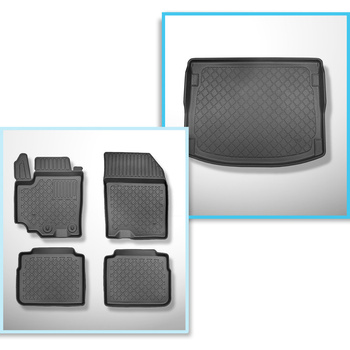 Kit tapis de coffre et tapis de voiture TPE pour: Suzuki SX4 II S-Cross Crossover (09.2013-2019) - à tous les étages du plancher de coffre amovible
