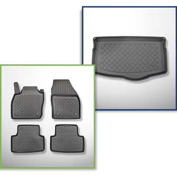Kit tapis de coffre et tapis de voiture TPE pour: Volkswagen T-Cross Crossover (04.2019-....) - coffre inférieur;plancher amovible au plus bas niveau