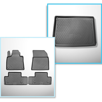 Kit tapis de coffre et tapis de voiture TPE pour: Citroen C4 SpaceTourer Monospace (07.2013-11.2020) - 5 places;coffre supérieur (plancher de coffre plat);sans 3ème rangée