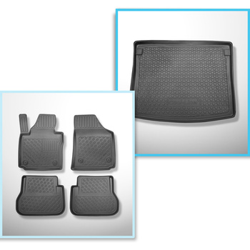 Kit tapis de coffre et tapis de voiture TPE pour: Volkswagen Caddy Startline Break (2004-10.2020) - 5 places;plaque sur les cotés du coffre