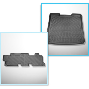 Kit tapis de coffre et tapis de voiture TPE pour: Volkswagen Caravelle T6, T6.1 Van (06.2015-2024) - long entraxe;pour la 3ème rangée de sièges;3ème rangée