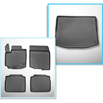 Kit tapis de coffre et tapis de voiture TPE pour: Suzuki SX4 S-Cross Hybrid Crossover (02.2020-10.2021) - à tous les étages du plancher de coffre amovible
