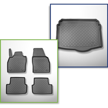 Kit tapis de coffre et tapis de voiture TPE pour: Volkswagen Taigo SUV (09.2021-....) - coffre inférieur;plancher amovible au plus bas niveau