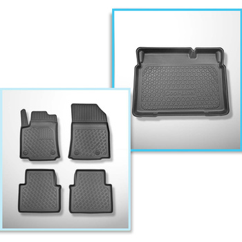 Kit tapis de coffre et tapis de voiture TPE PREMIUM pour: Opel Crossland X SUV (06.2017-....) - coffre inférieur avec espace prévu pour le plancher amovible du coffre; sous / sans plancher amovible du coffre Flex Floor)