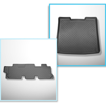Kit tapis de coffre et tapis de voiture TPE pour: Volkswagen Caravelle T6, T6.1 Van (06.2015-2024) - long entraxe;pour la 3ème rangée de sièges;3ème rangée