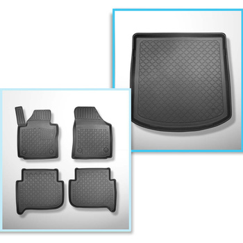 Kit tapis de coffre et tapis de voiture TPE pour: Volkswagen Touran I Monospace (03.2003-08.2015) - 5 places; 3me rangée abaissée