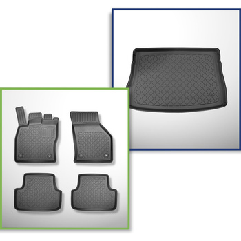 Kit tapis de coffre et tapis de voiture TPE pour: Volkswagen Golf VIII Hayon (12.2019-....) - coffre supérieur;plancher amovible au plus haut niveau;avec roue de secours complete / avec roue a usage temporaire ou kit de réparation;pas pour la version mHEV