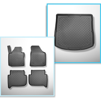 Kit tapis de coffre et tapis de voiture TPE pour: Volkswagen Touran I 1T Monospace (09.2010-08.2015) - 7 places;3ème rangée abaissée