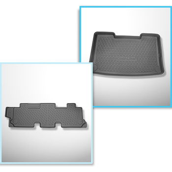 Kit tapis de coffre et tapis de voiture TPE pour: Volkswagen Caravelle T6, T6.1 Van (06.2015-2024) - entraxe court;pour la 3ème rangée de sièges;3ème rangée