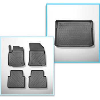 Kit tapis de coffre et tapis de voiture TPE PREMIUM pour: Opel Crossland X SUV (06.2017-....) - coffre supérieur; modèles avec plancher amovible du coffre (Flex Floor)