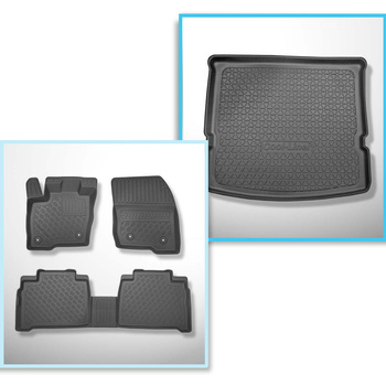 Kit tapis de coffre et tapis de voiture TPE PREMIUM pour: Ford S-Max II Monospace (09.2015-2023) - 7 places; 3me rangée abaissée