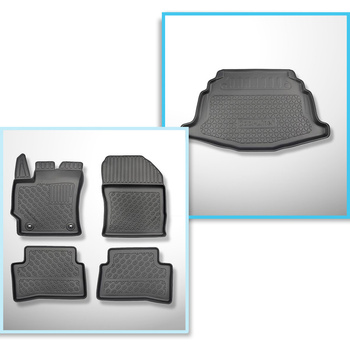 Kit tapis de coffre et tapis de voiture TPE pour: Toyota Corolla XII E210 Hayon (02.2019-....) - coffre inférieur;pour les voitures sans double plancher dans le coffre;également pour les hybrides