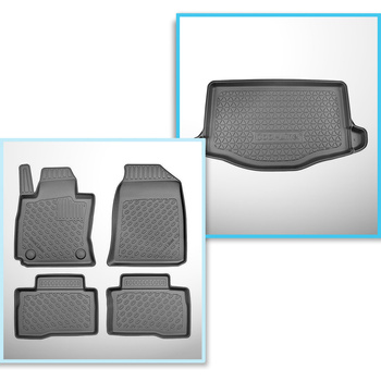 Kit tapis de coffre et tapis de voiture TPE pour: SsangYong Tivoli X150 Crossover (01.2020-12.2021) - coffre supérieur (avec plancher multi-fonction);cavités amovibles