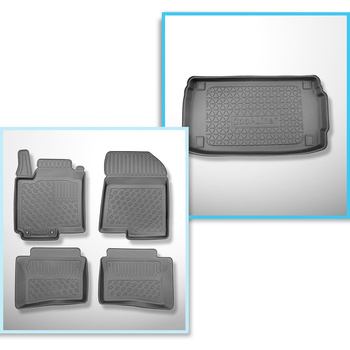 Kit tapis de coffre et tapis de voiture TPE pour: Hyundai i20 III BC3 Hayon (10.2020-....) - coffre supérieur;plancher double du coffre en position haute;également pour les hybrides;avec caisson de graves