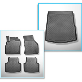 Kit tapis de coffre et tapis de voiture TPE pour: Volkswagen Passat B8 Berline (12.2014-12.2021) - coffre supérieur; avec roue de secours taille normale