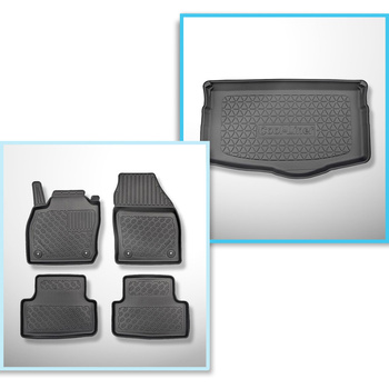 Kit tapis de coffre et tapis de voiture TPE pour: Volkswagen T-Cross Crossover (04.2019-....) - coffre inférieur;plancher amovible au plus bas niveau