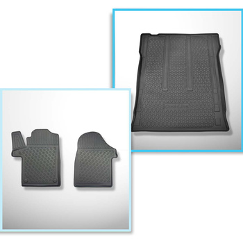 Kit tapis de coffre et tapis de voiture TPE PREMIUM pour: Mercedes-Benz Vito W447 Van (10.2014-....) - pour l'espace derriere 2e rangée de sieges (3e rangée dans la voiture ou enlevée); Tourer Long (empattement 3.200 mm, longueur du véhicule 5.140 mm)