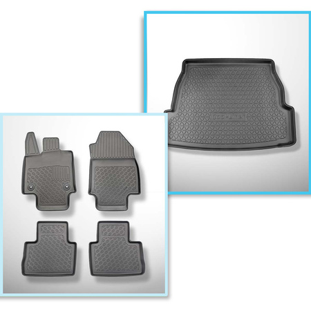 Kit tapis de coffre et tapis de voiture TPE PREMIUM pour: Toyota RAV4 V SUV (01.2019-....) - 5 places; coffre supérieur; avec /sans caisson de graves (subwoofer); aussi pour hybrides; avec boîte automatique