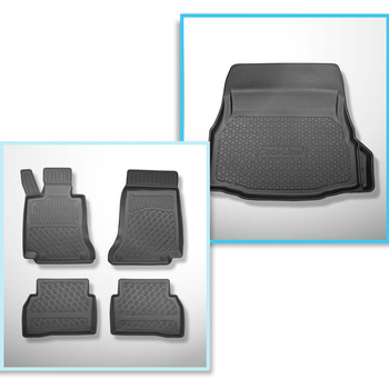 Kit tapis de coffre et tapis de voiture TPE PREMIUM pour: Mercedes-Benz Classe C W205 Coupé (01.2016-11.2020) - la cavité droite peut être coupée