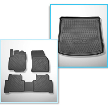 Kit tapis de coffre et tapis de voiture TPE PREMIUM pour: Volkswagen Touran II Monospace (09.2015-....) - 5/7 places (3e rangée abaissée)