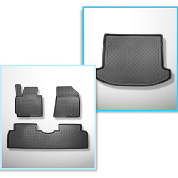 Kit tapis de coffre et tapis de voiture TPE pour: Kia Carens IV Monospace (04.2013-08.2019) - 5 places; 3me rangée abaissée