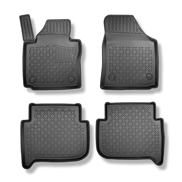 Tapis de sol en TPE adapté pour Volkswagen Touran I Monospace (12.2015-10.2022) - 5 ou 7 sièges; sans la troisième rangée de sièges - tapis de voiture - noir