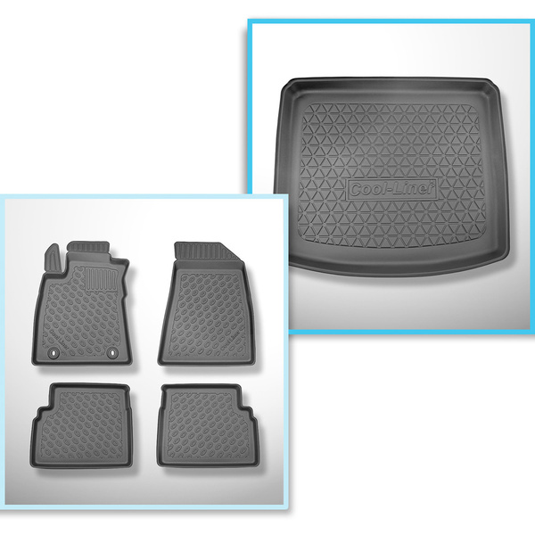 Kit tapis de coffre et tapis de voiture TPE pour: MG ZS SUV (06.2022-08.2024) - sur le coffre haut et bas;avec plancher de coffre amovible;non pour version hybride+