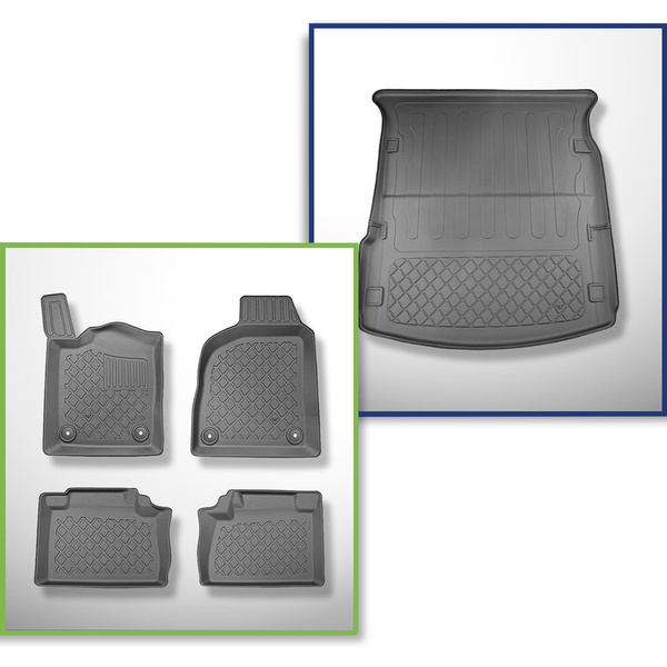 Kit tapis de coffre et tapis de voiture TPE pour: Dodge Durango III SUV (01.2011-....) - 7 places;3ème rangée abaissée