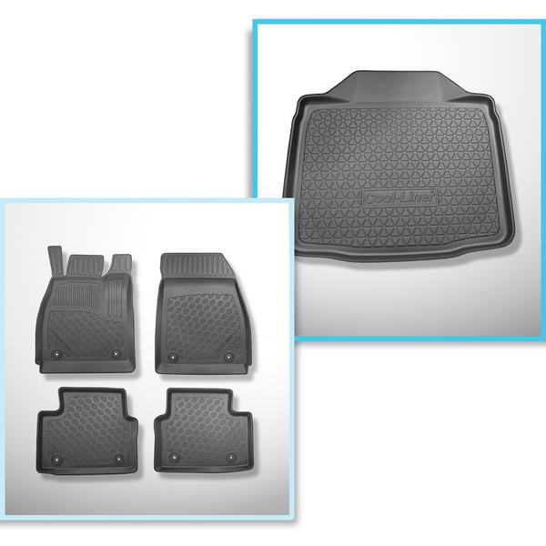 Kit tapis de coffre et tapis de voiture TPE pour: Opel Insignia A Liftback (2008-05.2017) - coffre inférieur; avec roue de secours à usage temporaire ou kit de réparation