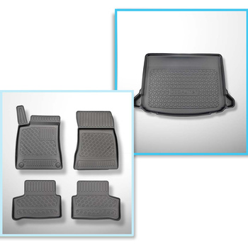 Kit tapis de coffre et tapis de voiture TPE PREMIUM pour: Mercedes-Benz Classe A W177 Hayon (05.2018-....) - cavités amovibles dans les modèles avec filets latéraux; non pour version hybride