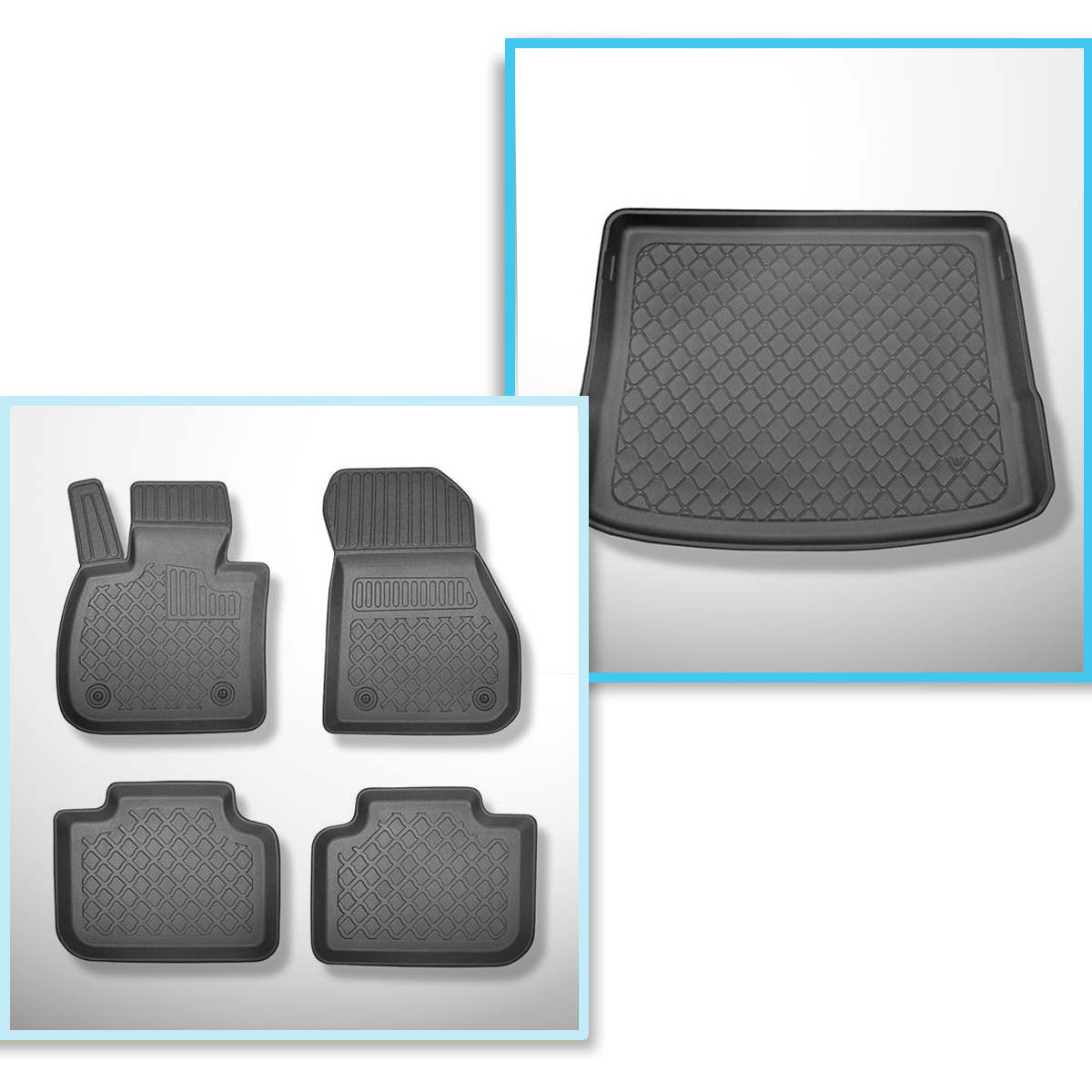 Kit tapis de coffre et tapis de voiture TPE pour: BMW 2 F45 Active Tourer  (09.2014-10.2021) - banquette arrière fixe / non coulissante; aussi pour  hybrides