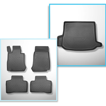 Kit tapis de coffre et tapis de voiture TPE PREMIUM pour: Mercedes-Benz GLC C253 SUV (09.2016-....) - cavité gauche amovible dans les modèles avec filet latéral