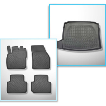 Kit tapis de coffre et tapis de voiture TPE PREMIUM pour: Volkswagen Tiguan II SUV (05.2016-....) - coffre inférieur; modèles sans plancher amovible du coffre; non pour version ehybride