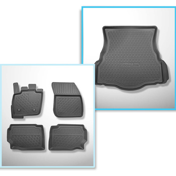 Kit tapis de coffre et tapis de voiture TPE PREMIUM pour: Ford Mondeo V Hayon (01.2015-04.2022) - avec roue de secours à usage temporaire ou kit de réparation