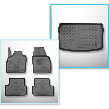 Kit tapis de coffre et tapis de voiture TPE pour: Audi A1 VI Sportback (07.2018-....) - coffre supérieur; plancher amovible en la position la plus haute