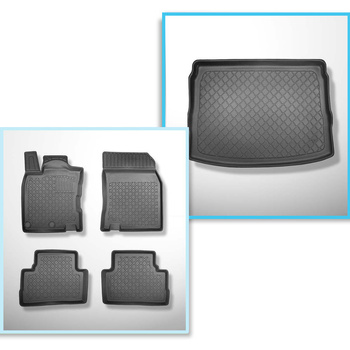 Kit tapis de coffre et tapis de voiture TPE pour: Nissan Qashqai II Crossover (02.2014-05.2021) - coffre supérieur; modèles avec plancher amovible du coffre