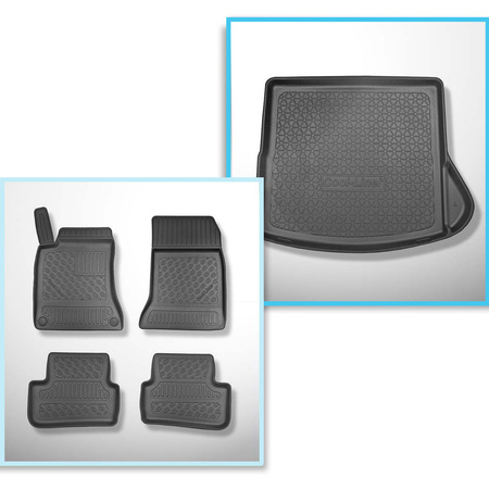 Kit tapis de coffre et tapis de voiture TPE PREMIUM pour: Mercedes-Benz CLA C117 Shooting Brake (01.2015-08.2019) - cavité droite amovible dans les modèles avec filet latéral