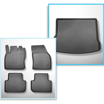 Kit tapis de coffre et tapis de voiture TPE pour: Volkswagen Tiguan II SUV (05.2016-....) - coffre supérieur (seuil de chargement plat); plancher amovible en la position la plus basse; non pour version ehybride