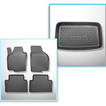 Kit tapis de coffre et tapis de voiture TPE PREMIUM pour: Seat Alhambra II Van (09.2010-03.2022) - 7 places; 3e rangée soulevée (pour l'espace derriere la 3e rangée de sieges), tapis sans la troisième rangée de sièges