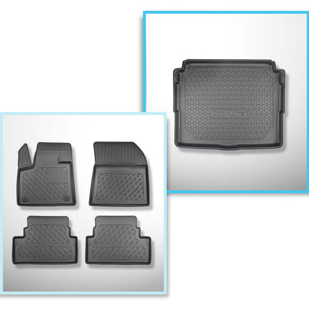 Kit tapis de coffre et tapis de voiture TPE PREMIUM pour: Peugeot 3008 II SUV (11.2016-....) - coffre inférieur avec une préparation sous le plancher amovible; sous / sans plancher de coffre amovible (Flex Floor); pas pour les versions hybride; sans Hi-Fi