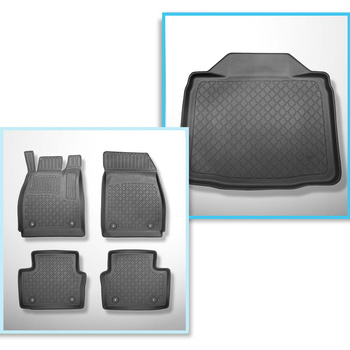 Kit tapis de coffre et tapis de voiture TPE pour: Opel Insignia A Liftback, Berline (2008-05.2017) - coffre inférieur; avec roue de secours à usage temporaire ou kit de réparation