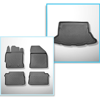 Kit tapis de coffre et tapis de voiture TPE PREMIUM pour: Toyota Auris II Hayon (01.2013-12.2018) - sans plancher double du coffre; aussi pour la version hybride